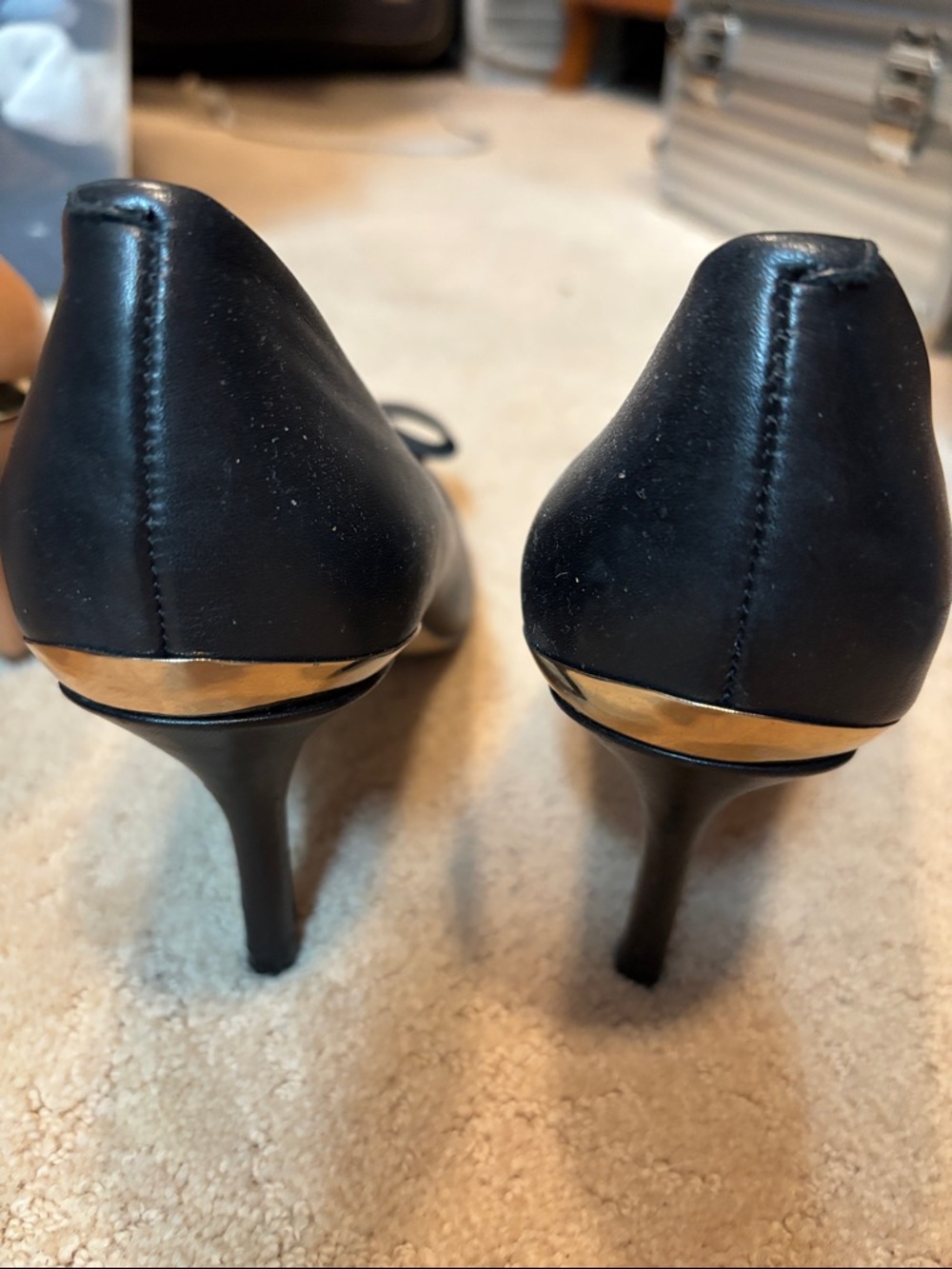 Three pairs of Louis et Cie peep toe heels. Navy, beige and black. - Picture 5 of 10